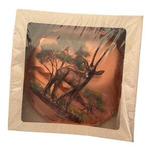 Vintage Gastone 12RD Sable Antelope Copper Art Wall Plaque 12” Round New Sealed